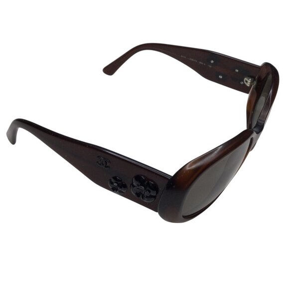 Chanel Womens Brown Camellia Sunglasses Floral Design Logo Made In Italy - Picture 1 of 11